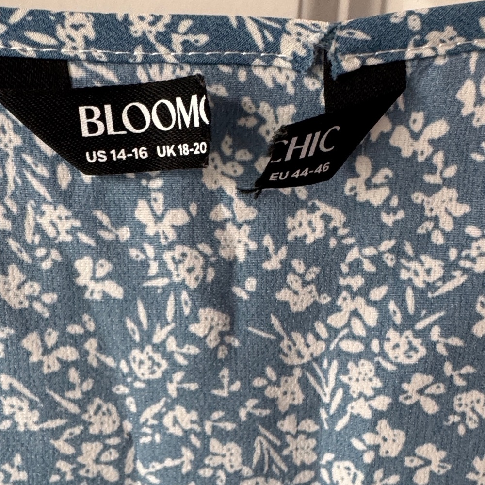 BloomChic Blue Floral V-Neck Top with White Crochet Trim - Picture 3 of 4